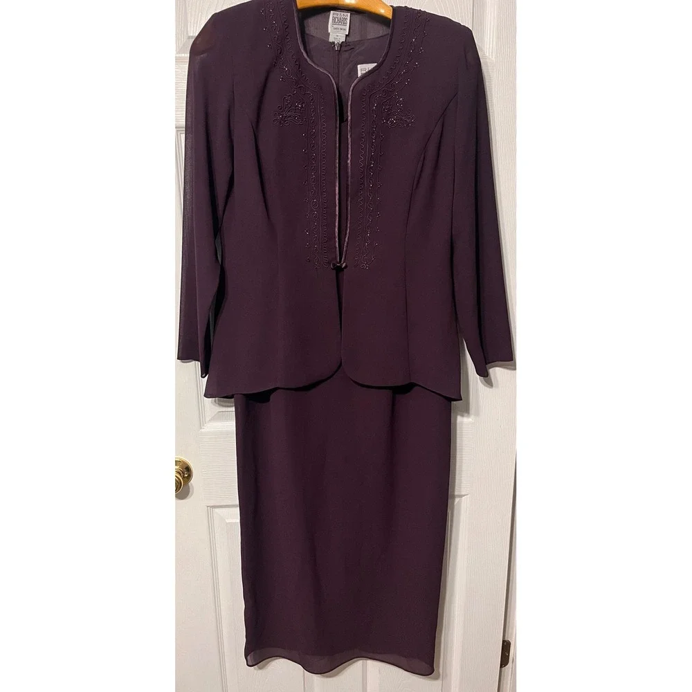 RM Richards Karen Kwong Womens 14 Plum Purple Beaded Jacket Dress Set Wedding